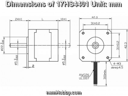 Step Motor NEMA 17  S4401, 1.7A, 4kgs-cm 280g