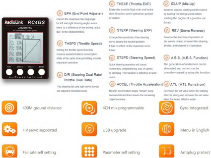 Radiolink RC4GS, 4CH, 2.4G Transmitter w/ R4FG Reciever with Gyro Radiolink RC4GS, 4CH, 2.4G Transmitter w/ R4FG Reciever with Gyro