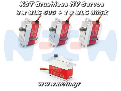 KST Servo Deal Brushless HV 3x BLS-505 Swashplate, 1x BLS 805X Tail KST Servo Deal Brushless HV 3x BLS-505 Swashplate, 1x BLS 805X Tail