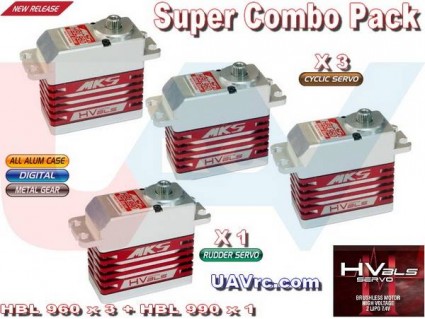 MKS Servo Deal Brushless Hv 3x HBL 960 cyclic, 1x HBL 990 Tail
