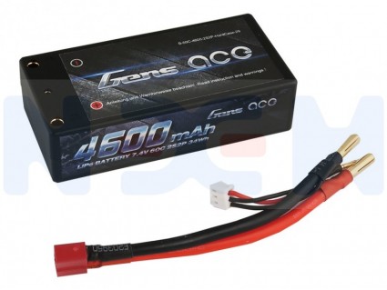 Gens ace 4600mAh 7.4V 60C 2S2P hardcase Lipo Battery 29# -Shorty type