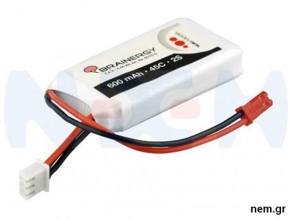 Brainergy 7.4V 600mAh 45C 2S1P Lipo Battery Pack