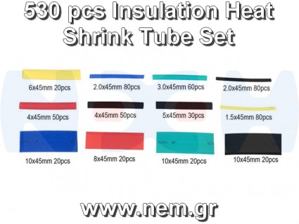 Shrink Heat Tube Kit 530 pcs -Combo Set for DIY -Many Sizes