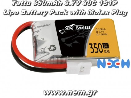 Tattu 350mAh 3.7V 30C 1S1P Lipo Battery Pack with Molex Plug -(1 pcs/pack) Tattu 350mAh 3.7V 30C 1S1P Lipo Battery Pack with Molex Plug -(1 pcs/pack)