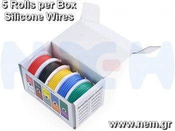 Hook up Silicone wire kit 30/28/26AWG x5 Rolls /colors, Super Flexible -10M/Roll -50M