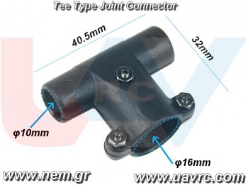 Tee Joint 16 to 10mm diameter Tube Connector x2pcs -Plastic