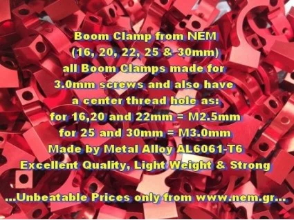 Boom Clamp 20mm, CNC Machined Aluminium, Set -Red Color