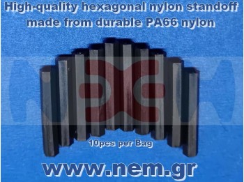 Nylon Hex Standoff M3x10-35mm (PA66), Lightweight Insulating Spacer -Black -x10pcs