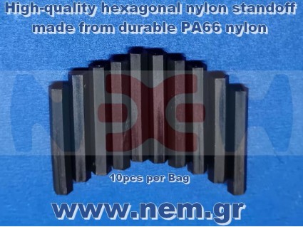 Nylon Hex Standoff M3x10-35mm (PA66), Lightweight Insulating Spacer -Black -x10pcs