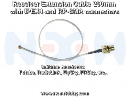 RF Extension Cable with Connectors, for RX, TX - 200mm