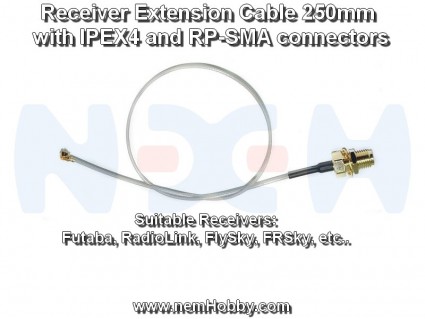 RF Extension Cable with Connectors, for RX, TX - 250mm