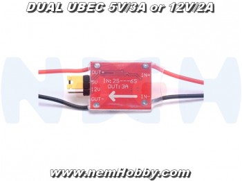 DUAL BEC 5V-3A, 12V-2A, 2-6s Lipo