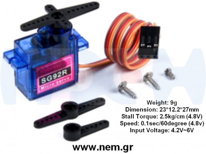 SG92R Mini Servo 9g, 2.5kg-cm, 0.10sec for RC Models, Robots