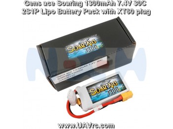 Gens ace Soaring 1300mAh 7.4V 30C 2S1P Lipo Battery Pack with XT60 plug