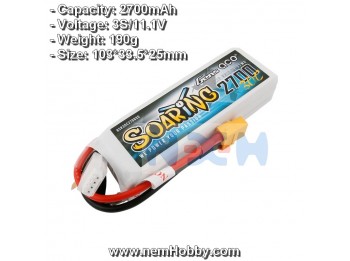 Gens ace 2700mAh 3S 30C 11.1V Lipo Battery | XT60 Plug | Soaring