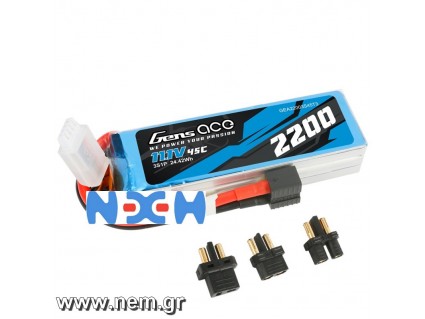 Gens ace 2200mAh 11.1V 45C 3S1P Lipo Battery Pack with EC3/XT60/T-plug