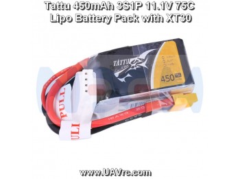 Tattu 450MAH 3S1P 11.1V 75C LIPO BATTERY PACK with XT30