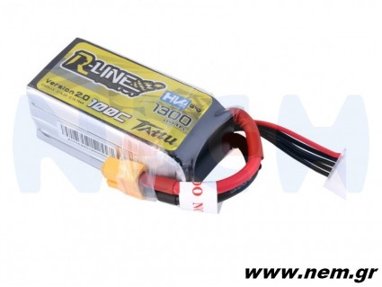 Tattu R-Line 1300mAh 100C 4S1P 15.2V High Voltage Lipo Battery Pack with XT60 Plug-Version 2.0
