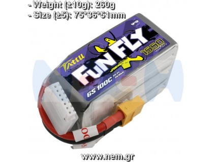 Tattu Funfly Series 1550mAh 22.2V 100C 6S1P Lipo Battery Pack with XT60 plug