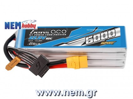 Gens ace 6000mAh 6S 80C 22.2V Lipo Battery | XT90 Plug | Sport (700 Helicopter) Gens ace 6000mAh 6S 80C 22.2V Lipo Battery | XT90 Plug | Sport (700 Helicopter)