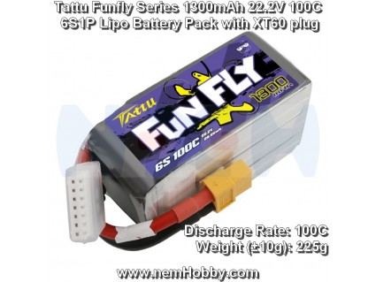 Tattu Funfly Series 1300mAh 22.2V 100C 6S1P Lipo Battery Pack with XT60 plug