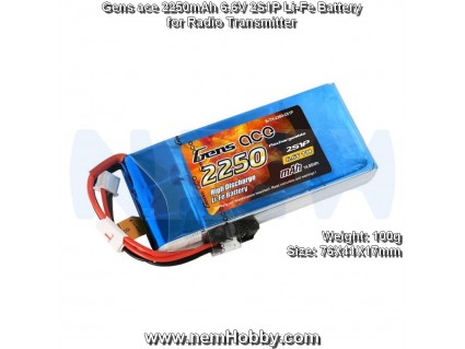 Gens ace 2250mAh 6.6V 2S1P Li-Fe Battery for Radio Transmitter Gens ace 2250mAh 6.6V 2S1P Li-Fe Battery for Radio Transmitter