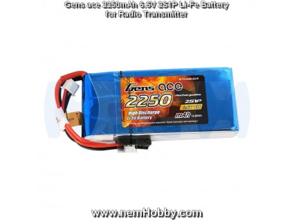 Gens ace 2250mAh 6.6V 2S1P Li-Fe Battery for Radio Transmitter Gens ace 2250mAh 6.6V 2S1P Li-Fe Battery for Radio Transmitter