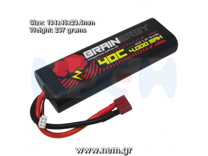 BRAINERGY 4000mAh 7.4V, 2S1P, 40C Hardcase T-Plug connector BRAINERGY 4000mAh 7.4V, 2S1P, 40C Hardcase T-Plug connector