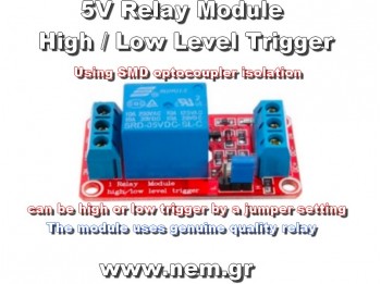 Relay Module 5V 1-Channel with Optocoupler Isolation (High/Low Level Trigger, 10A)