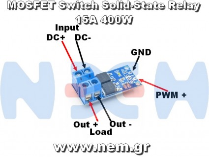 Relay Module Solid State Dual MOSFET 15A 400W High-Power PWM Switch (DC 5V–36V)