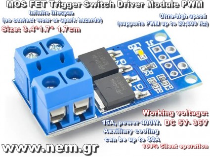 Relay Module Solid State Dual MOSFET 15A 400W High-Power PWM Switch (DC 5V–36V)